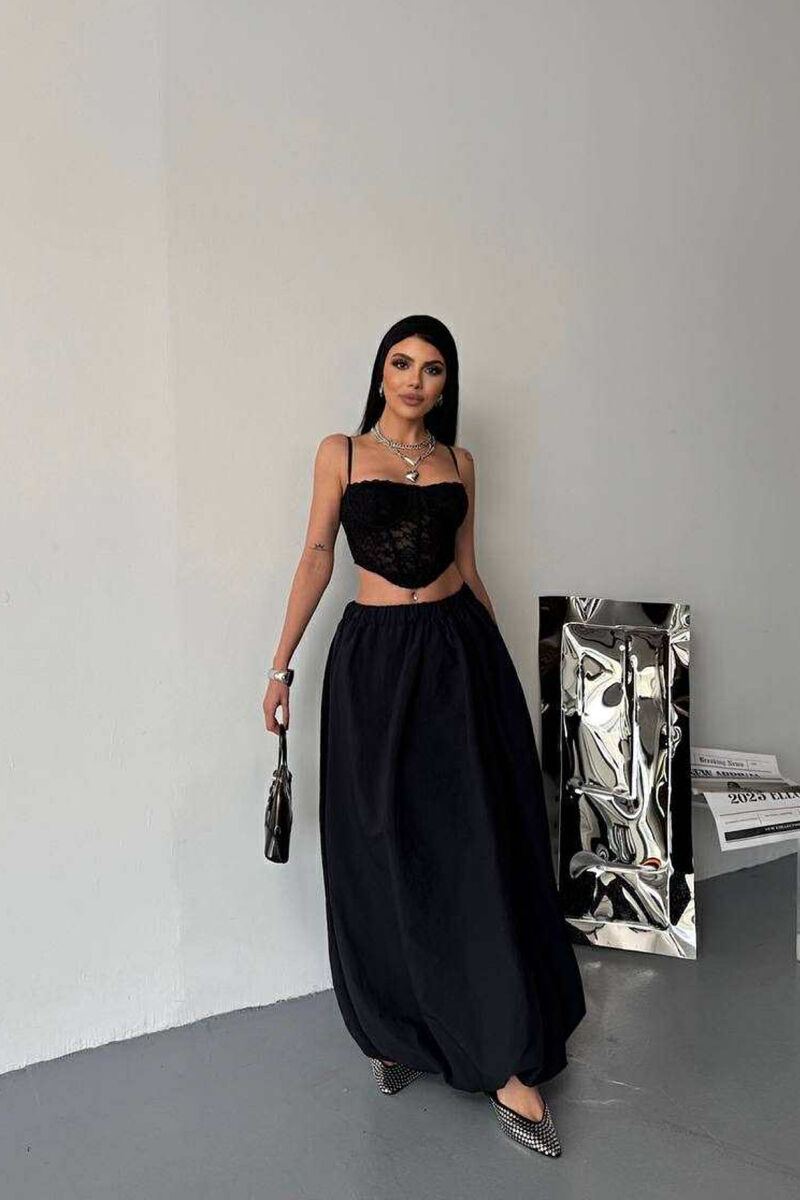 FUND I GJATË NJË NGJYRËSH ELASTIK TE BELI PËR FEMRA NË NGJYRËN E ZEZË - 3