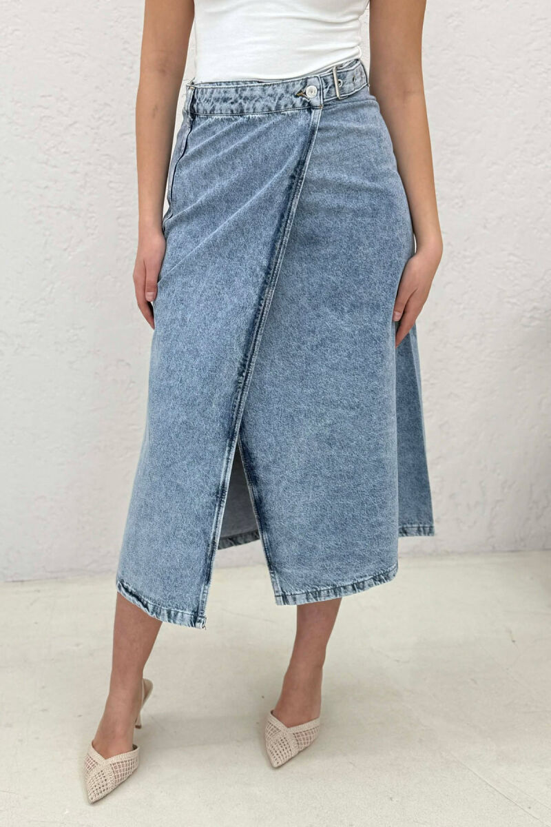 FUND I GJATË XHINS ME DETAJIN E RRIPIT PËR FEMRA NË NGJYRË BLU TË ZBARDHUR - 2