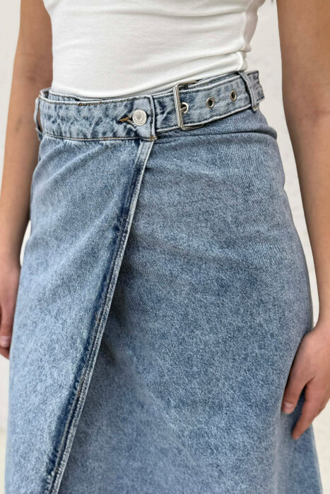 FUND I GJATË XHINS ME DETAJIN E RRIPIT PËR FEMRA NË NGJYRË BLU TË ZBARDHUR - 3