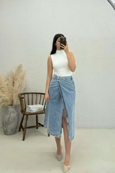 FUND I GJATË XHINS ME DETAJIN E RRIPIT PËR FEMRA NË NGJYRË BLU TË ZBARDHUR - 5