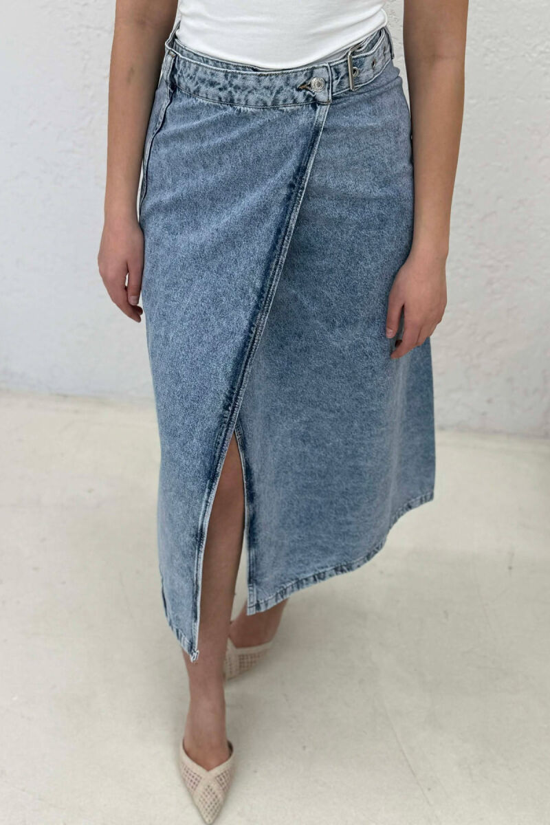 FUND I GJATË XHINS ME DETAJIN E RRIPIT PËR FEMRA NË NGJYRË BLU TË ZBARDHUR - 7