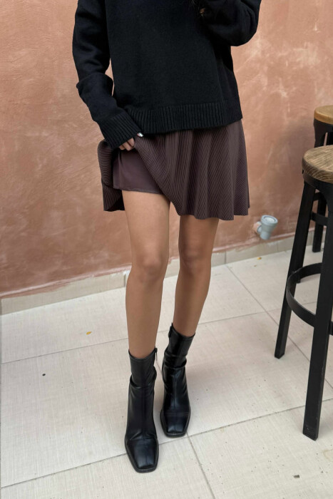 FUNDPANTALLONË NJË NGJYRËSHE ME BEL ELASTIK PËR FEMRA NË NGJYRËN KAFE - 3