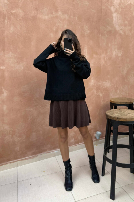 FUNDPANTALLONË NJË NGJYRËSHE ME BEL ELASTIK PËR FEMRA NË NGJYRËN KAFE - 4