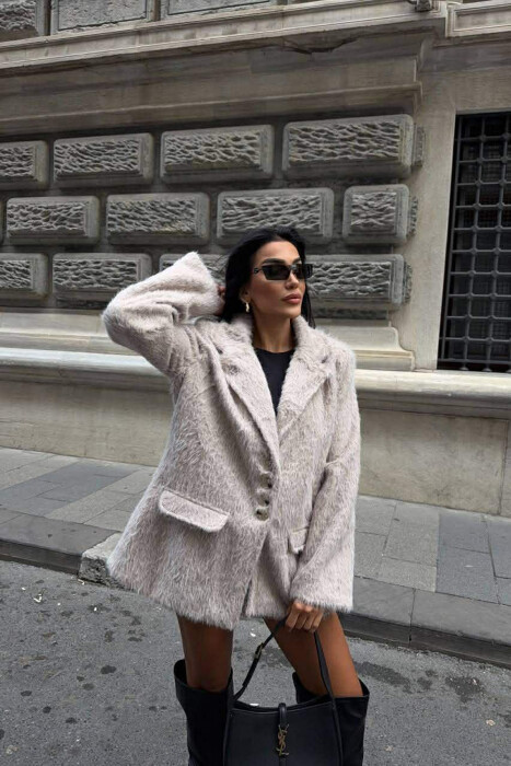 FUR DESIGN BUTTONED WOMAN JACKET BEIGE/BEZHE - 1