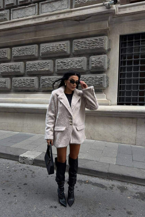 FUR DESIGN BUTTONED WOMAN JACKET BEIGE/BEZHE - 2