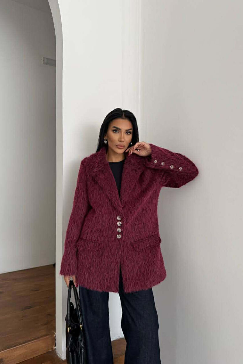 FUR DESIGN BUTTONED WOMAN JACKET BURGUNDY/VISHNJE - 1