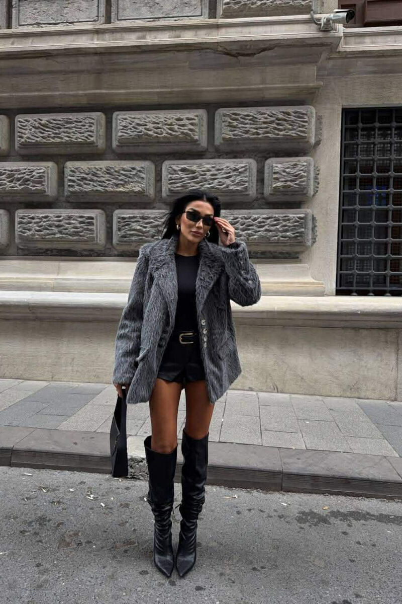 FUR DESIGN BUTTONED WOMAN JACKET GREY/GRI - 2