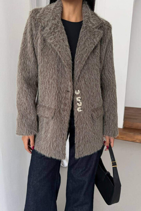 FUR DESIGN BUTTONED WOMAN JACKET LIGHT BROWN/KAZB - 2