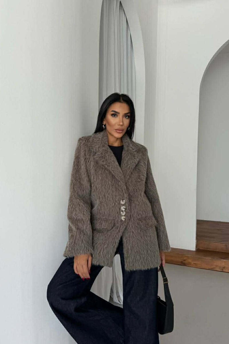 FUR DESIGN BUTTONED WOMAN JACKET LIGHT BROWN/KAZB - 3