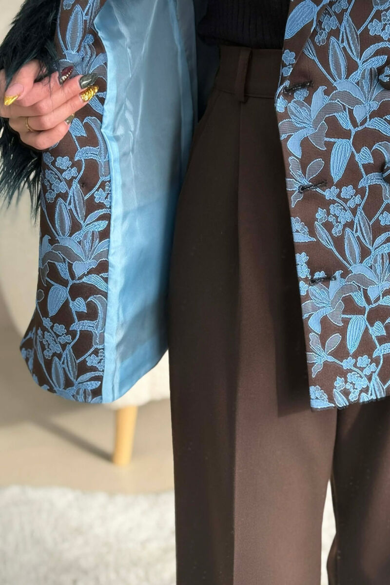 FUR DETAIL FLORAL DESIGN WOMEN JACKET BLUE/BLU - 5