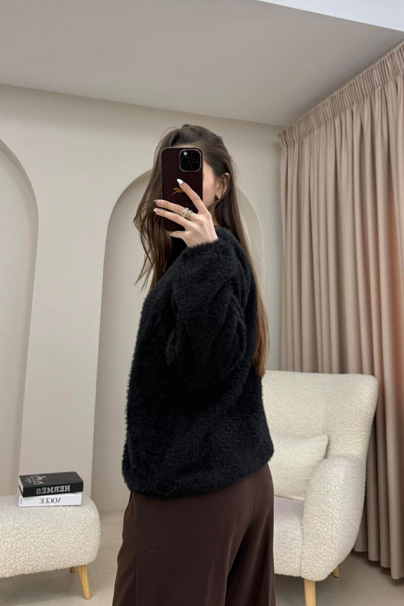 FUR DETAILED SOFT WOMAN SWEATER BLACK/ E ZEZE - 4