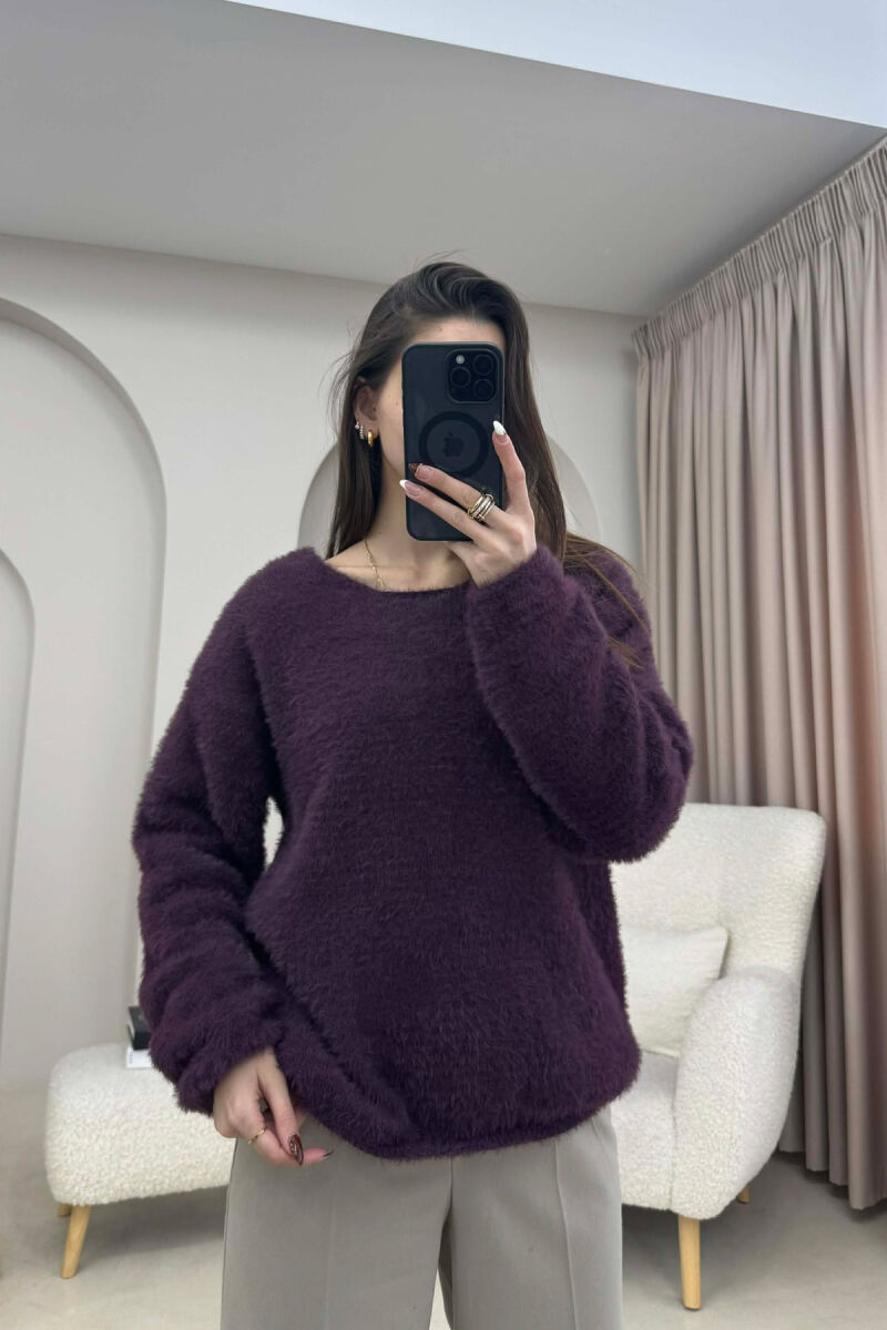 FUR DETAILED SOFT WOMAN SWEATER DARK PURPLE/LEJLA ERRET - 1