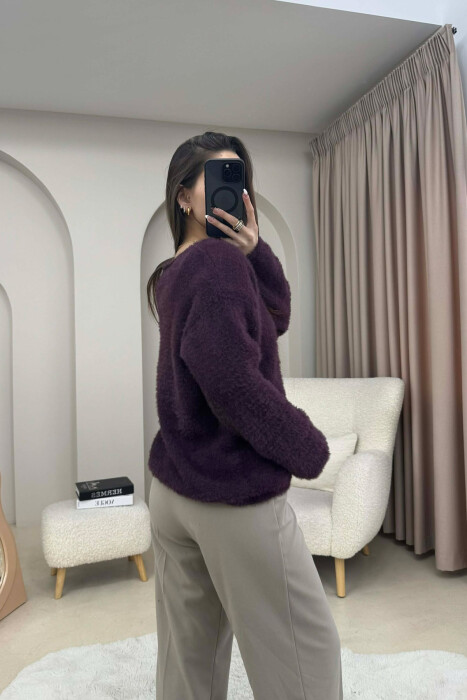 FUR DETAILED SOFT WOMAN SWEATER DARK PURPLE/LEJLA ERRET - 3