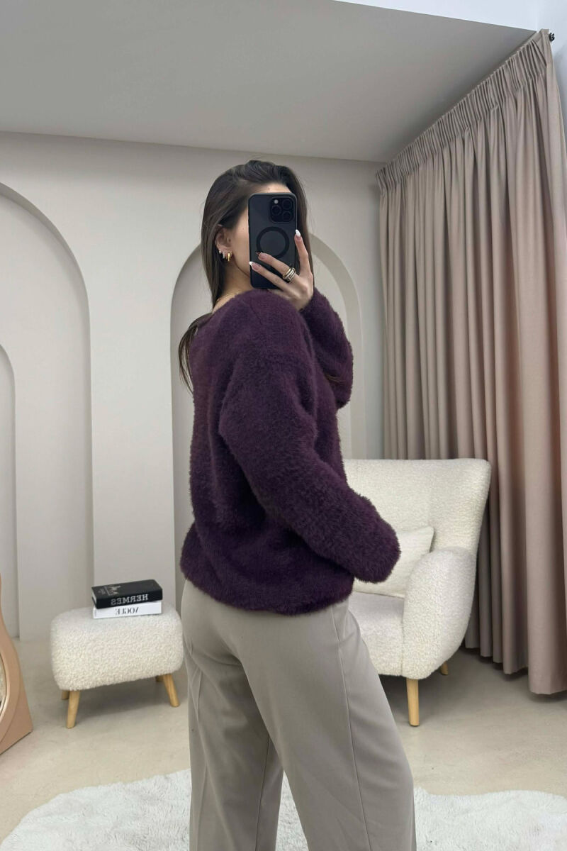 FUR DETAILED SOFT WOMAN SWEATER DARK PURPLE/LEJLA ERRET - 3
