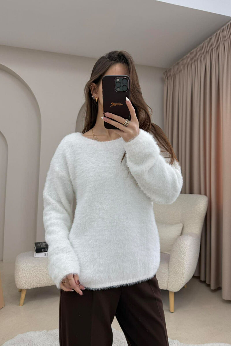 FUR DETAILED SOFT WOMAN SWEATER WHITE-E BARDHE - 1