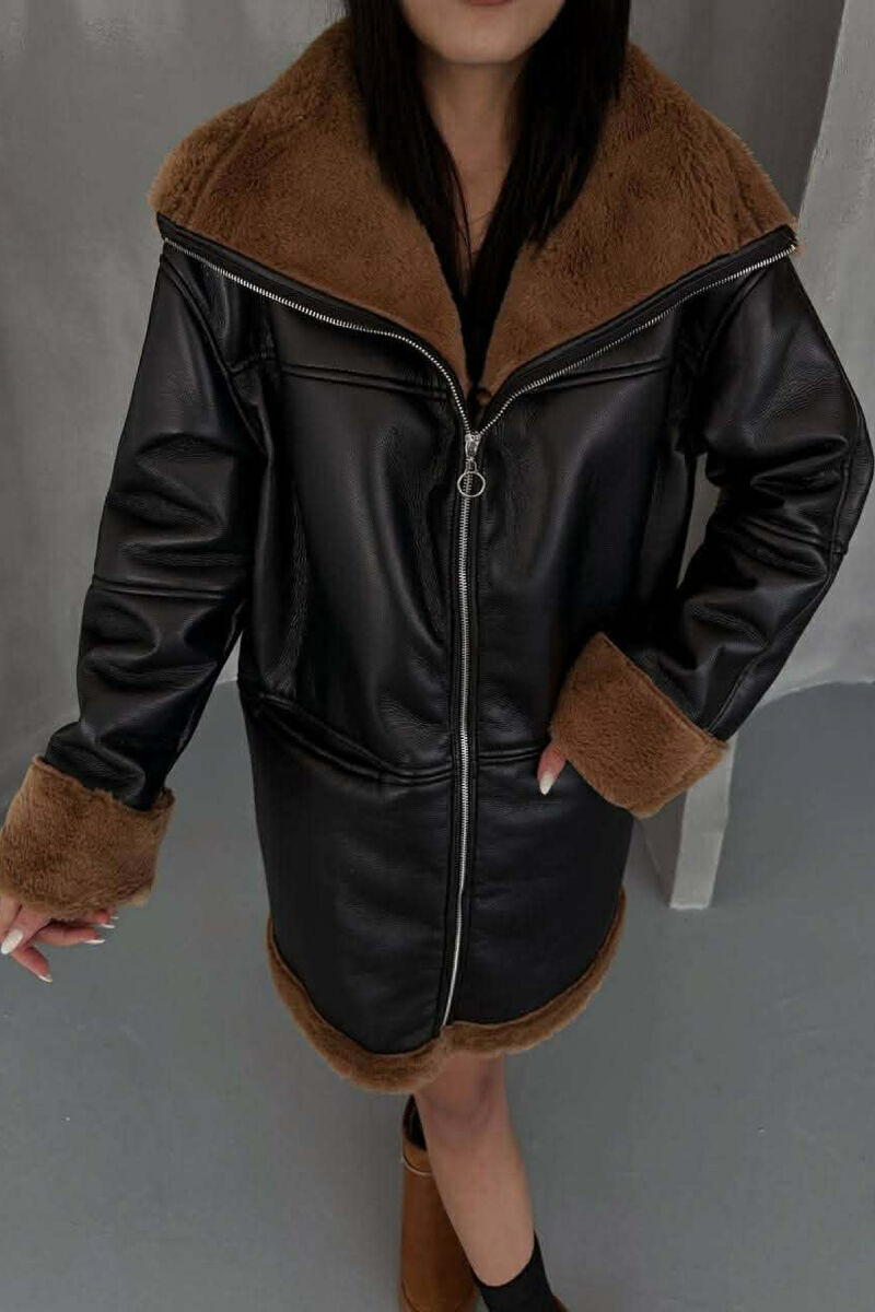 FUR INTERIOR DESIGN LEATHER WOMEN JACKET BLACK/ E ZEZE - 3