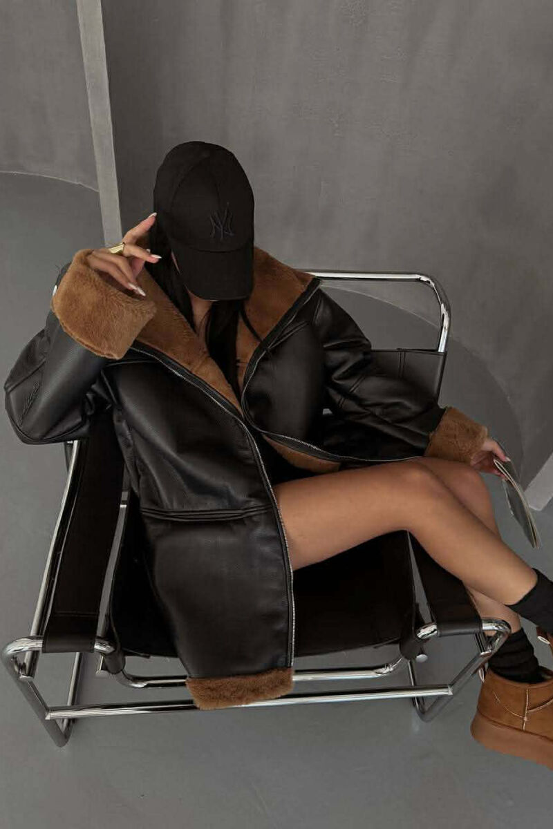 FUR INTERIOR DESIGN LEATHER WOMEN JACKET BLACK/ E ZEZE - 4