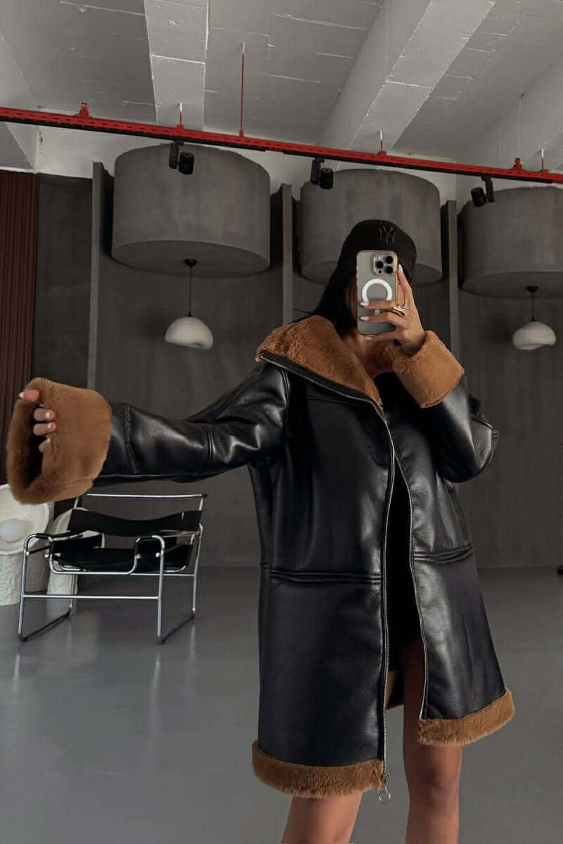 FUR INTERIOR DESIGN LEATHER WOMEN JACKET BLACK/ E ZEZE - 5