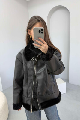 FUR INTERIOR DESIGN LEATHER WOMEN JACKET BLACK/ E ZEZE 