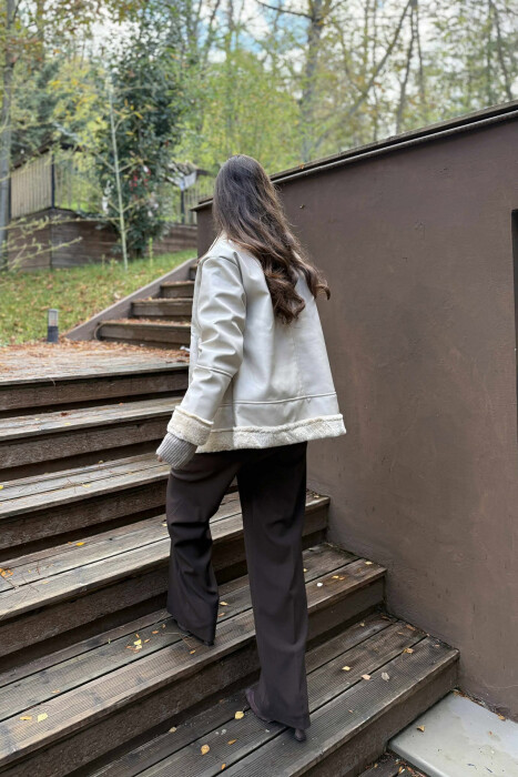 FUR INTERIOR DESIGN LEATHER WOMEN JACKET CREAM/KREM - 3