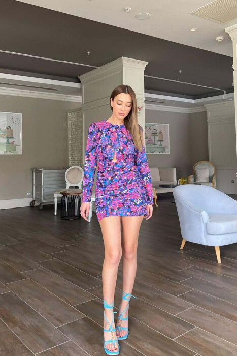 FUSTAN DIZAJN ME LULE PER FEMRA NE NGJYRE BLU - KLAUDIO FASHION