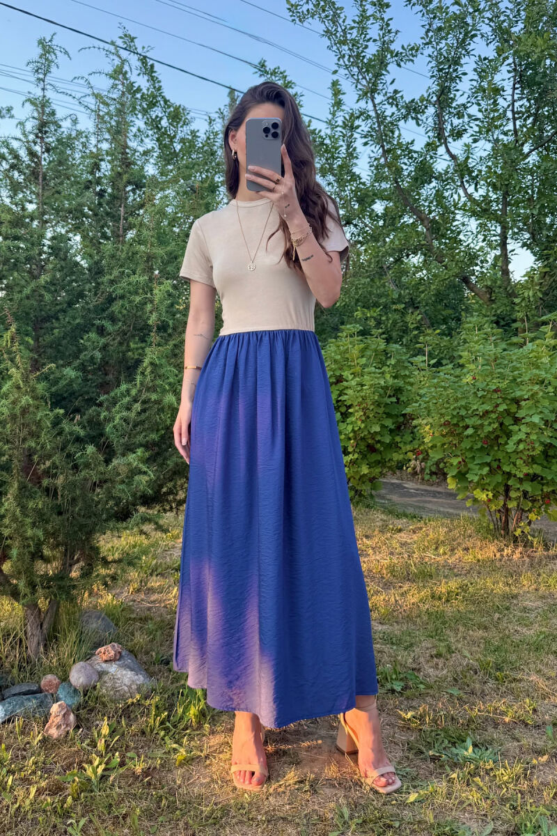 FUSTAN DY NGJYRËSH PËR FEMRA NË NGJYRËN BLU+BEZHË - 1