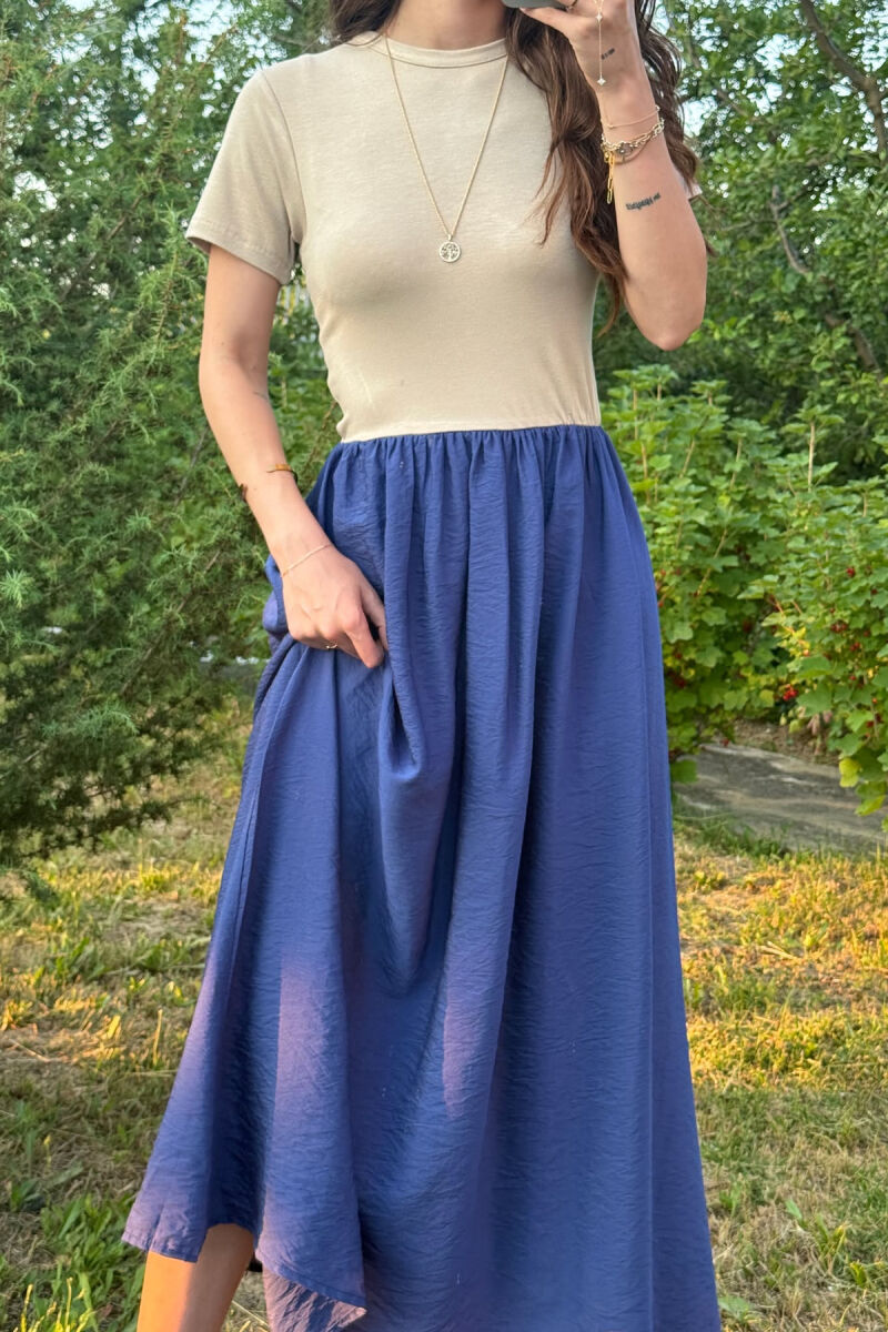 FUSTAN DY NGJYRËSH PËR FEMRA NË NGJYRËN BLU+BEZHË - 2