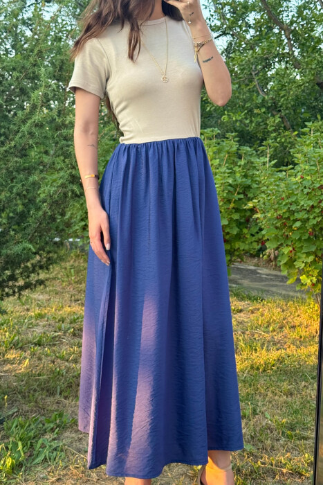 FUSTAN DY NGJYRËSH PËR FEMRA NË NGJYRËN BLU+BEZHË - 3