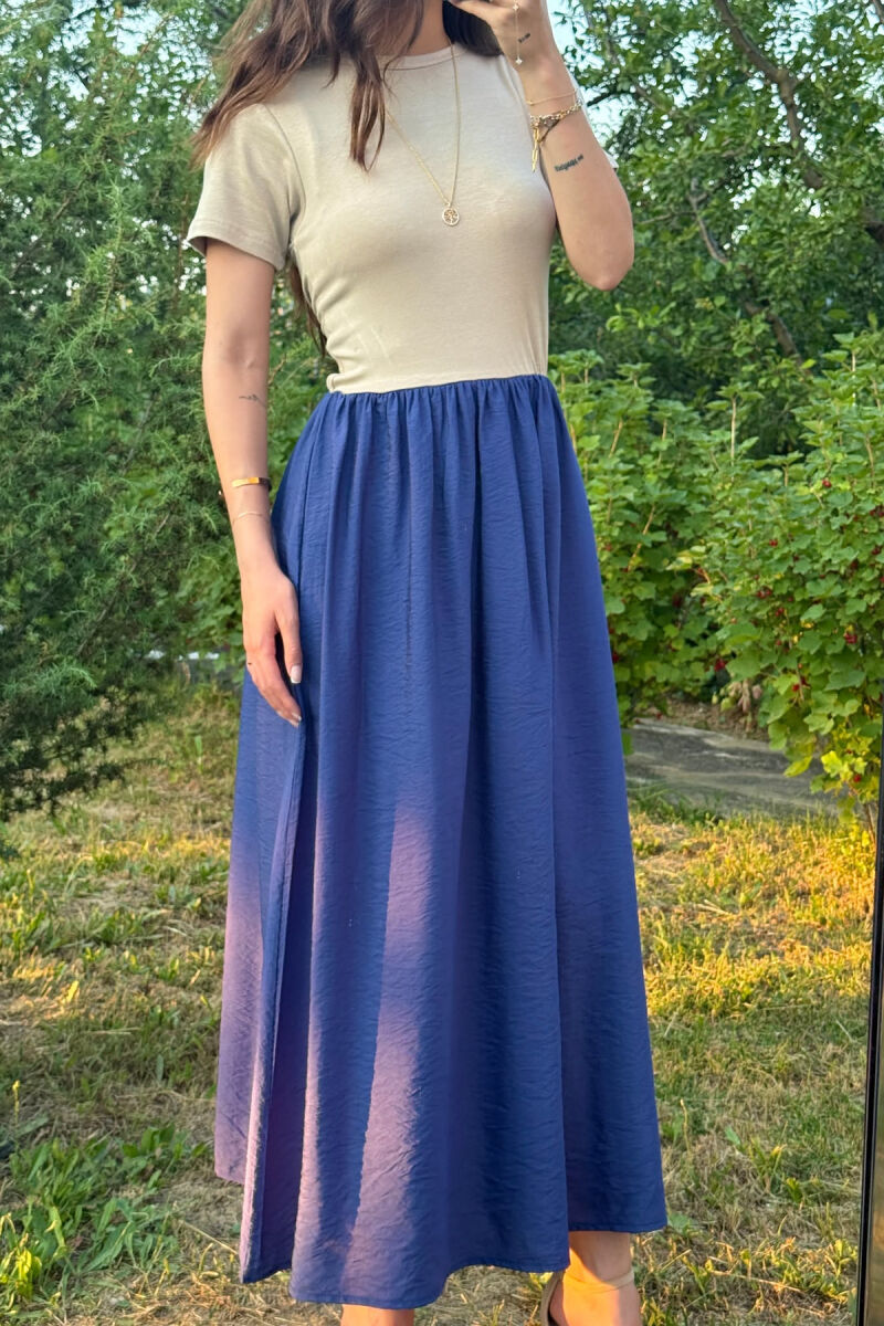 FUSTAN DY NGJYRËSH PËR FEMRA NË NGJYRËN BLU+BEZHË - 3