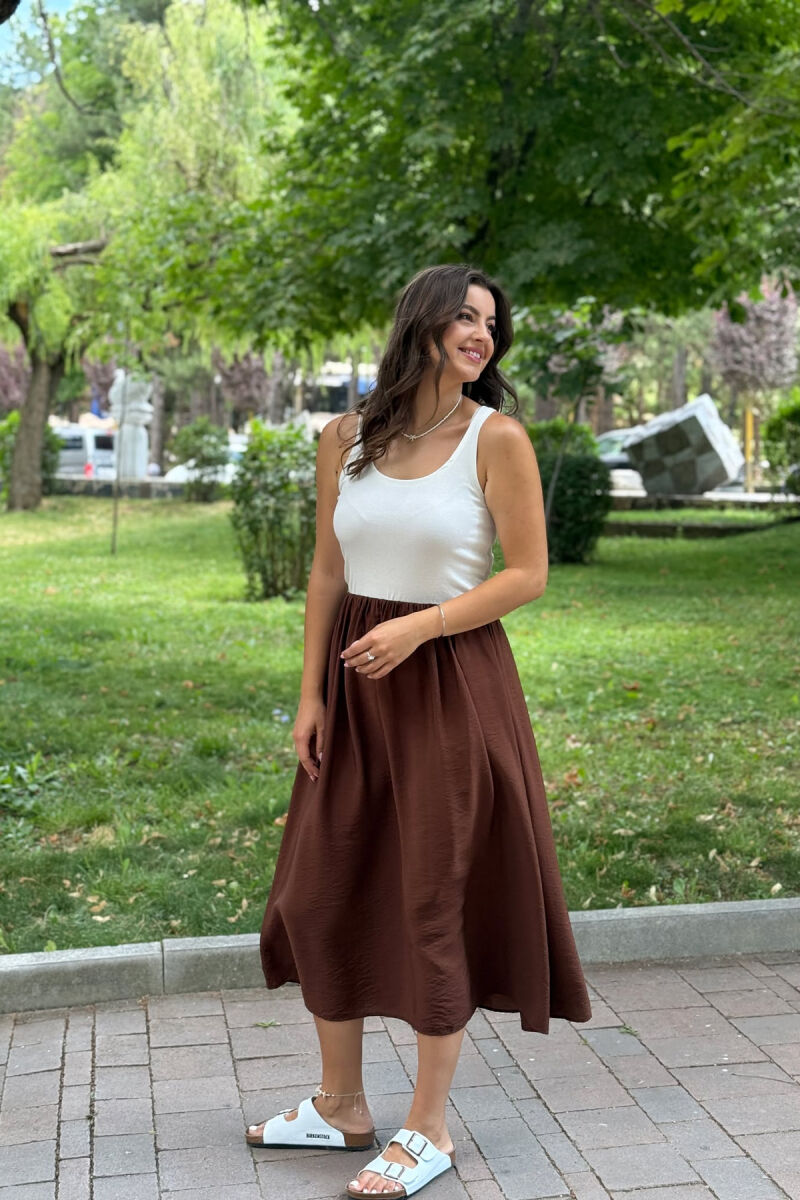 FUSTAN DY NGJYRËSH PËR FEMRA NË NGJYRËN E BARDHË+KAFE - 2