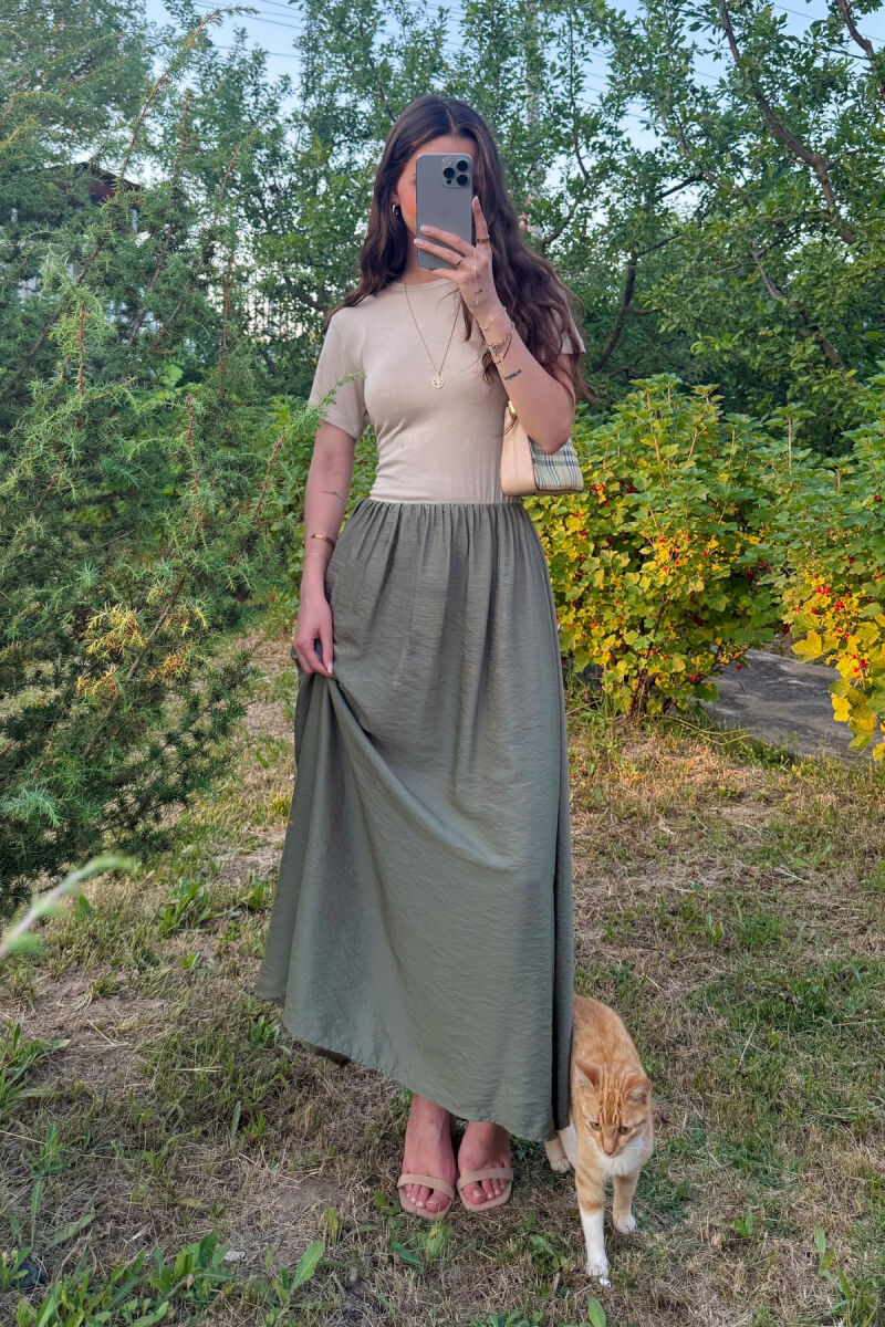 FUSTAN DY NGJYRËSH PËR FEMRA NË NGJYRËN KREM+ULLI - 1