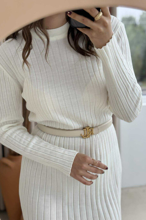 FUSTAN I GJATË I THURRUR ME JAKË TË RRUMBULLAKËT PËR FEMRA NË NGJYRË TË BARDHË - 5