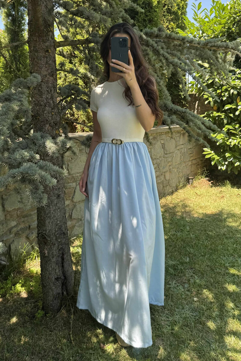 FUSTAN I GJATË ME DETAJIN E RRIPIT PËR FEMRA NË NGJYRËN BABY BLUE - 3