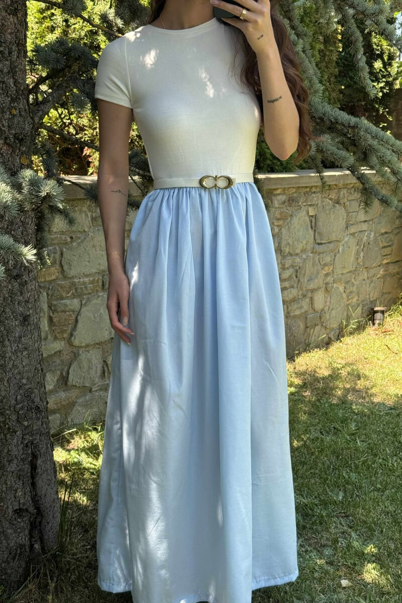 FUSTAN I GJATË ME DETAJIN E RRIPIT PËR FEMRA NË NGJYRËN BABY BLUE - 4