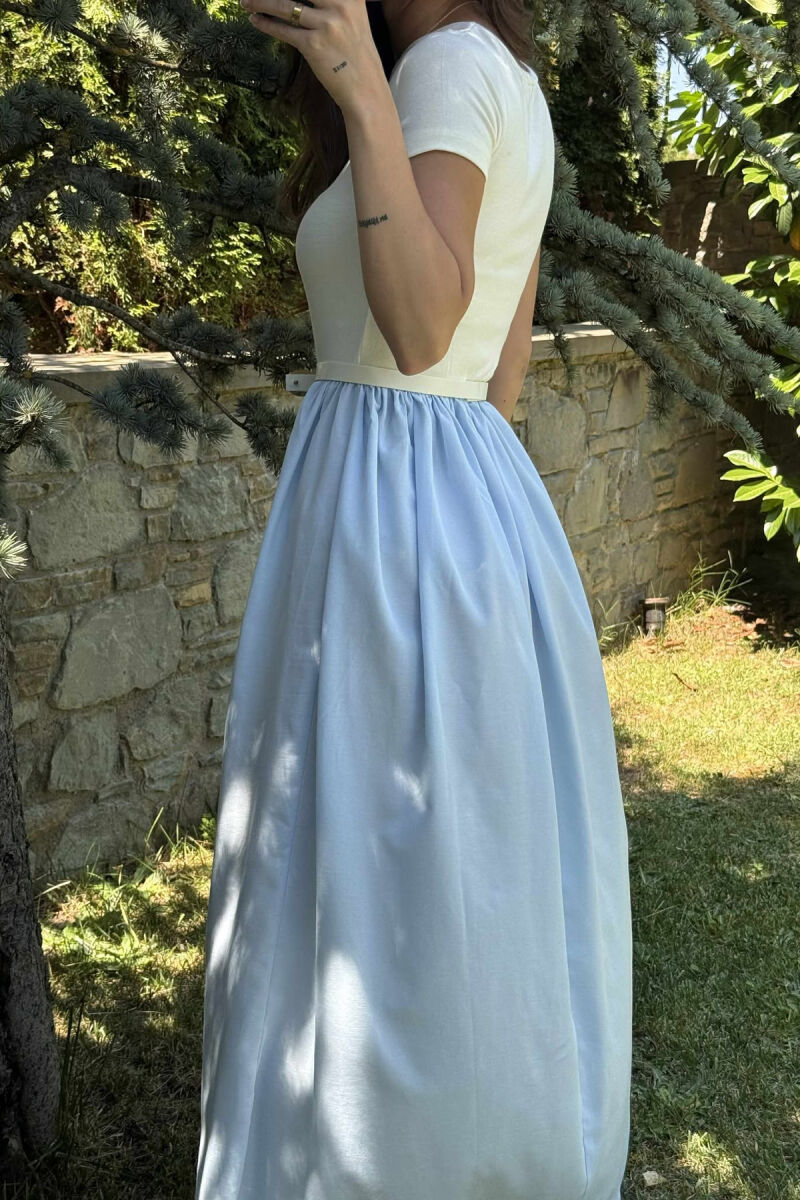 FUSTAN I GJATË ME DETAJIN E RRIPIT PËR FEMRA NË NGJYRËN BABY BLUE - 5
