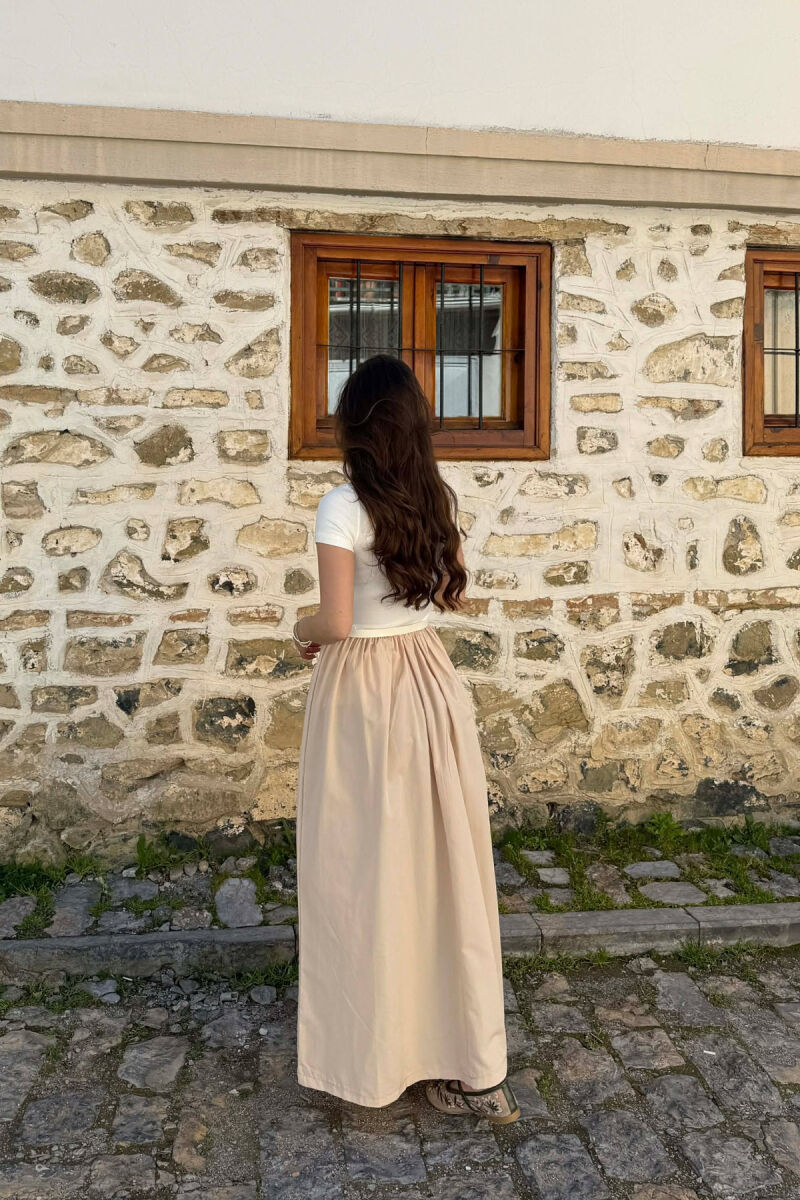 FUSTAN I GJATË ME DETAJIN E RRIPIT PËR FEMRA NË NGJYRËN BEZHË E ZBARDHUR - 3