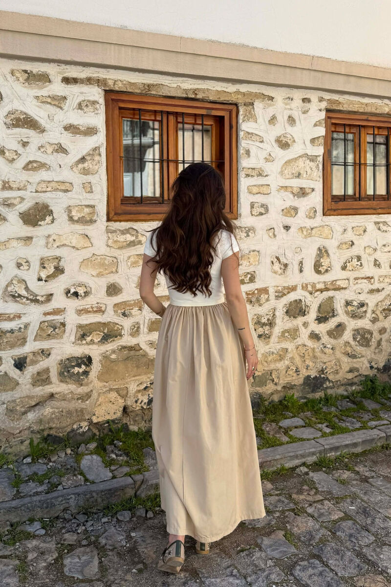 FUSTAN I GJATË ME DETAJIN E RRIPIT PËR FEMRA NË NGJYRËN BEZHË - 3