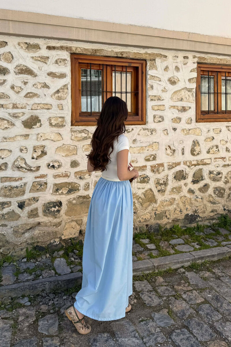 FUSTAN I GJATË ME DETAJIN E RRIPIT PËR FEMRA NË NGJYRËN BLU E ZBARDHUR - 2