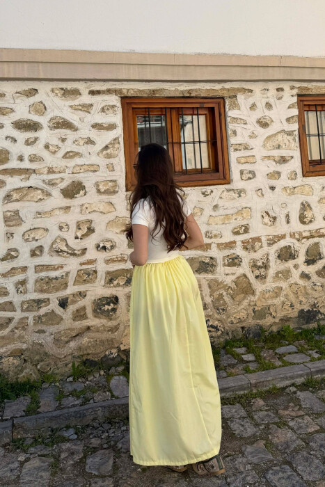 FUSTAN I GJATË ME DETAJIN E RRIPIT PËR FEMRA NË NGJYRËN E VERDHË - 2