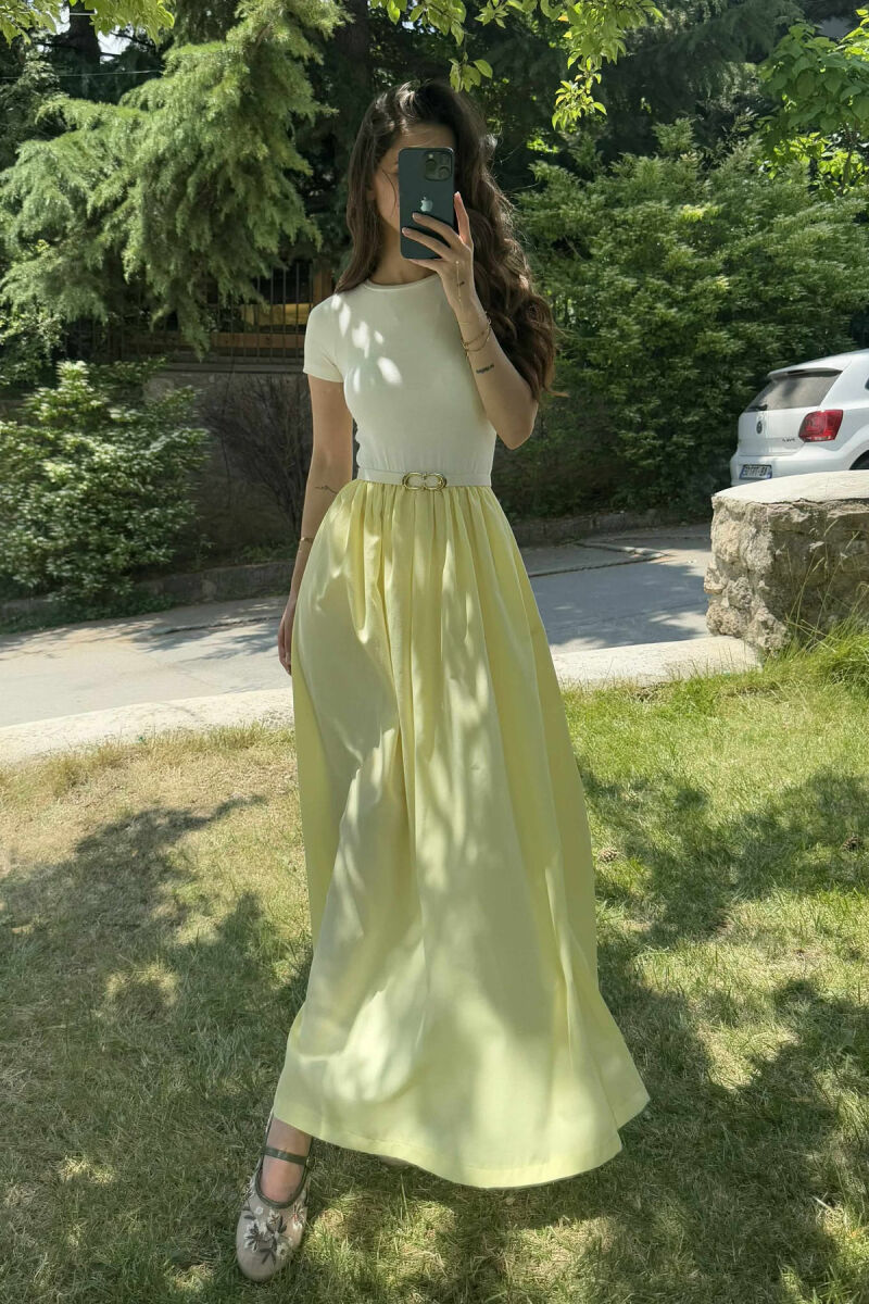 FUSTAN I GJATË ME DETAJIN E RRIPIT PËR FEMRA NË NGJYRËN E VERDHË - 2