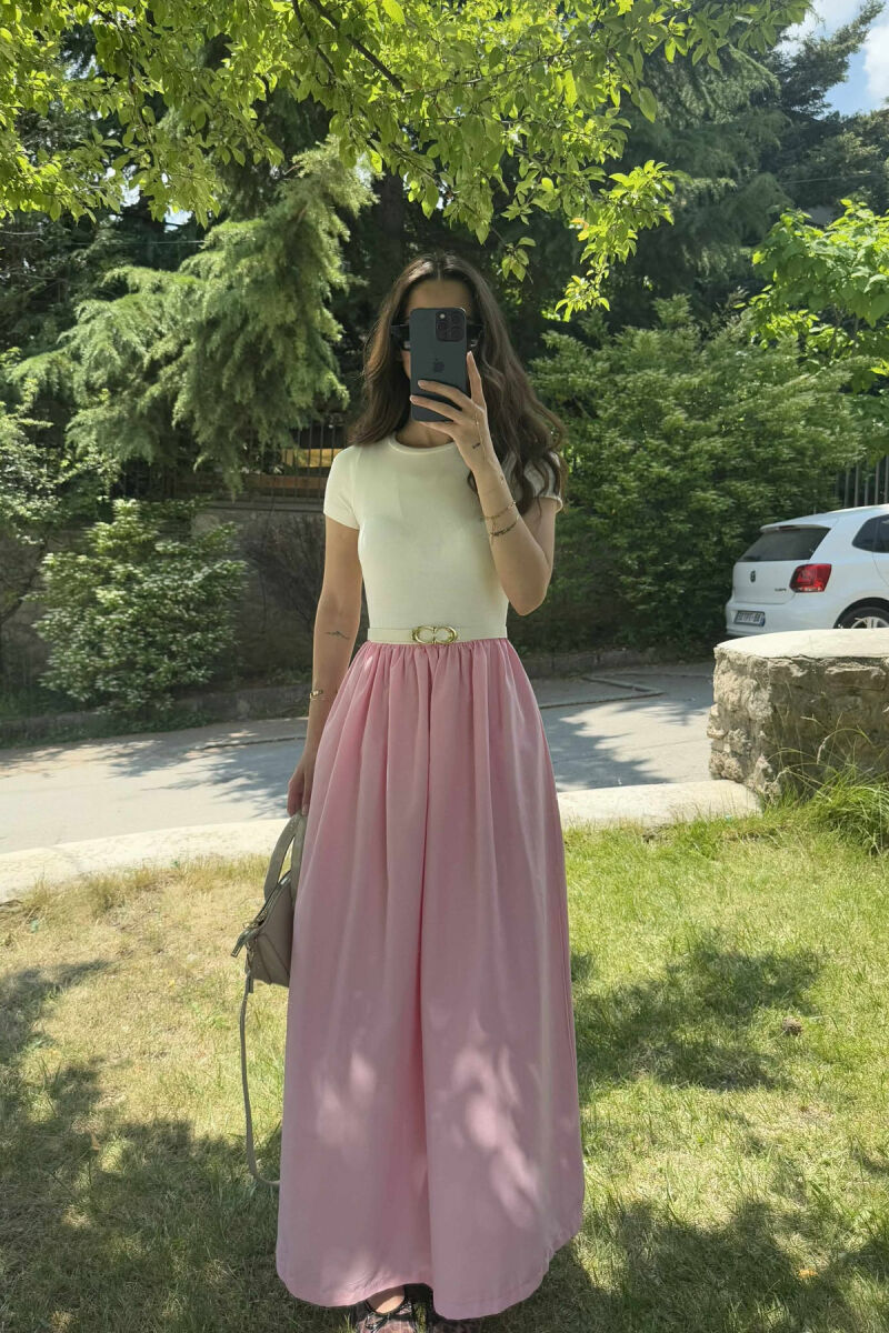 FUSTAN I GJATË ME DETAJIN E RRIPIT PËR FEMRA NË NGJYRËN ROZË - 2