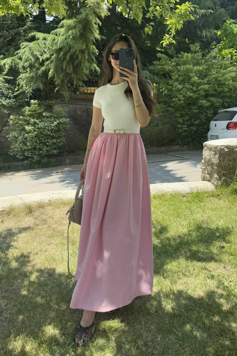 FUSTAN I GJATË ME DETAJIN E RRIPIT PËR FEMRA NË NGJYRËN ROZË - 3