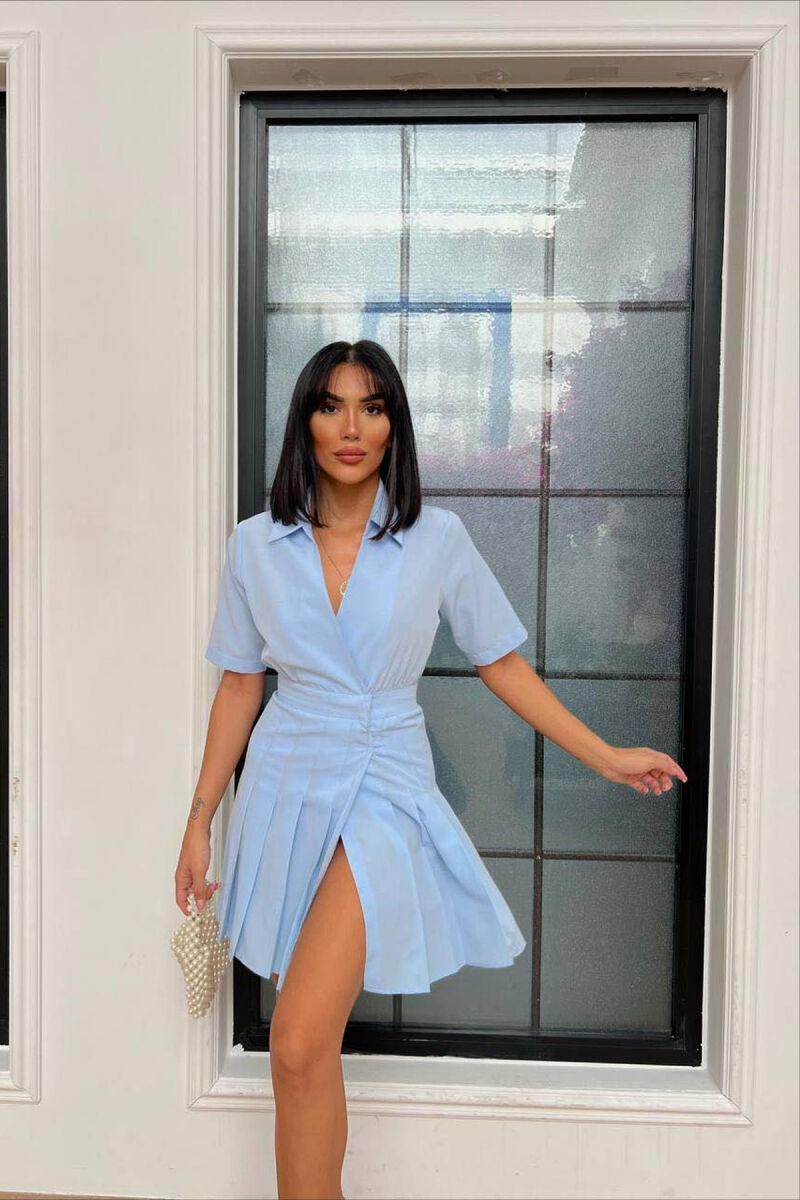 FUSTAN I SHKURTËR ME JAKË POLO PËR FEMRA NË NGJYRËN BOJËQIELLI - 2