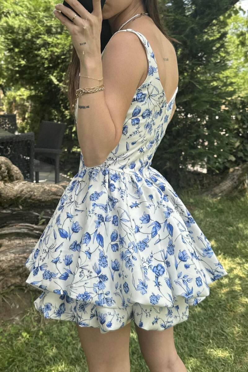 FUSTAN I SHKURTËR ME PRINT LULESH PËR FEMRA NË NGJYRËN E BARDHË+BLU - 5