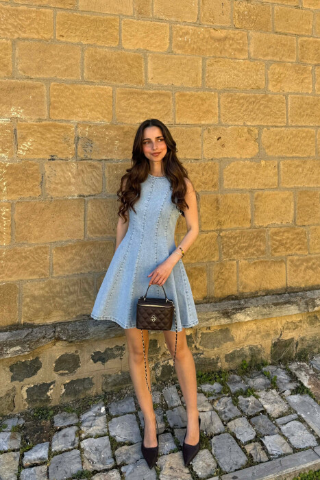 FUSTAN I SHKURTER XHINS PER FEMRA NE NGJYRE BABY BLUE - 3