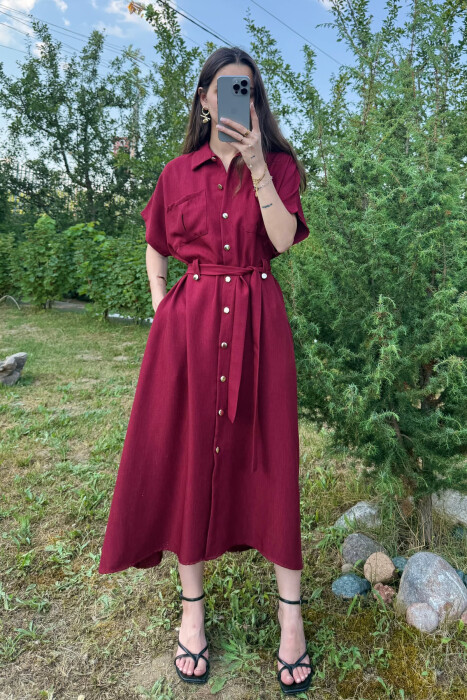 FUSTAN ME DETAJIN E XHEPAVE ME LIDHSE PËR FEMRA NË NGJYRËN VISHNJË - 1