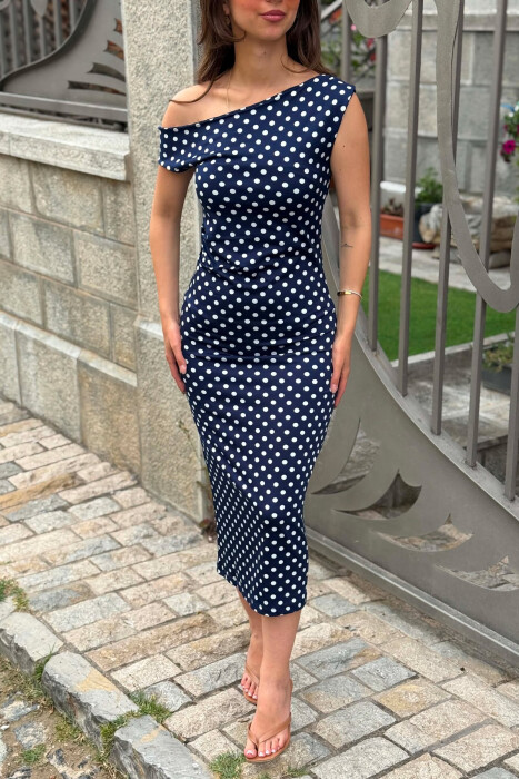FUSTAN ME DIZAJN POLKA DOTS PER FEMRA NE NGJYRE BLU - 3