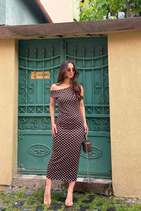 FUSTAN ME DIZAJN POLKA DOTS PER FEMRA NE NGJYRE KAFE - 2