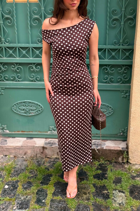 FUSTAN ME DIZAJN POLKA DOTS PER FEMRA NE NGJYRE KAFE - 4