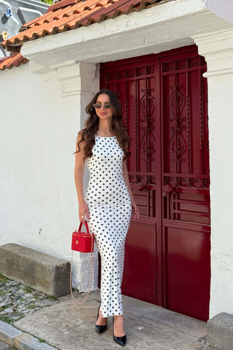 FUSTAN ME DIZAJN POLKA DOTS PER FEMRA NE NGJYRE TE BARDHE ME KAFE - 5
